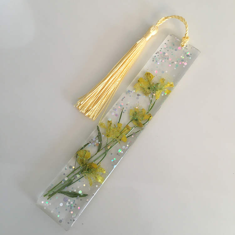 Sarı Çiçekli Hologram Glitterli  Kitap Ayracı
