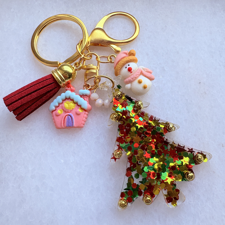 Yılbaşı Ağacı Glitterli Epoksi Anahtarlık.