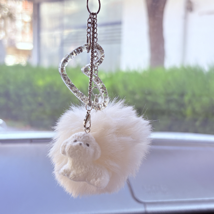 Tüylü Köpekli Ponponlu Araba Süsü