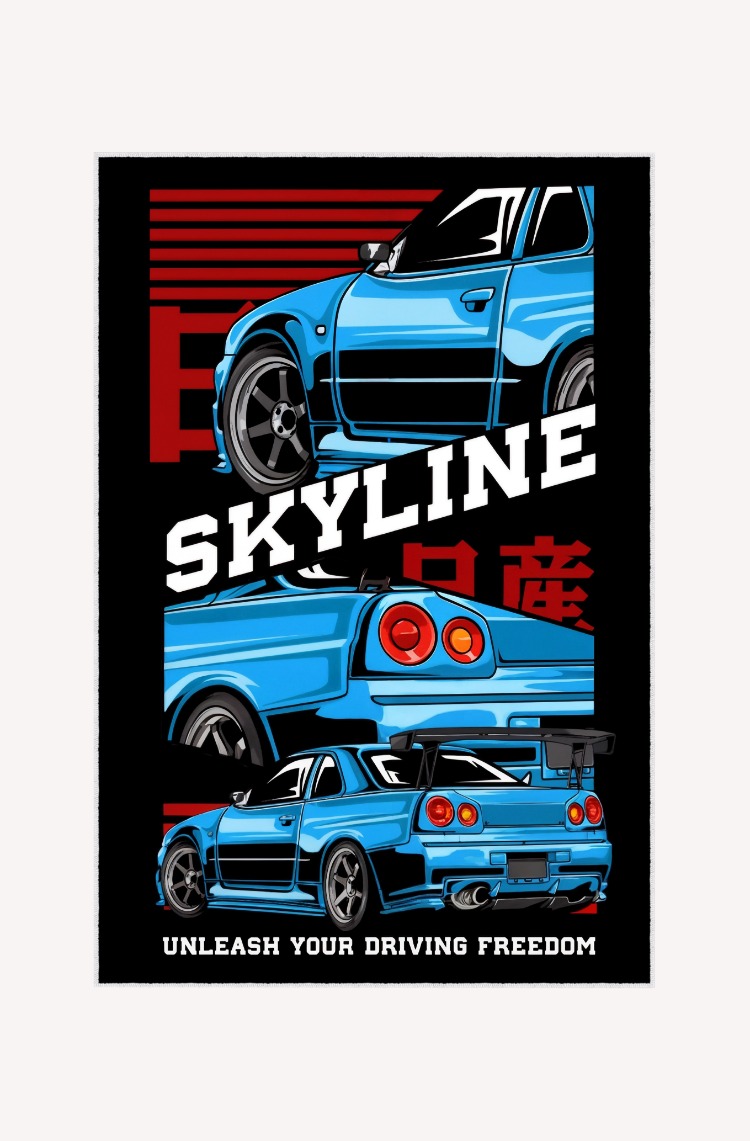 Nissan Skyline R34 Oyun Odası Halısı Gamer Odası Dekoratif Kaymaz Taban Yıkanabilir