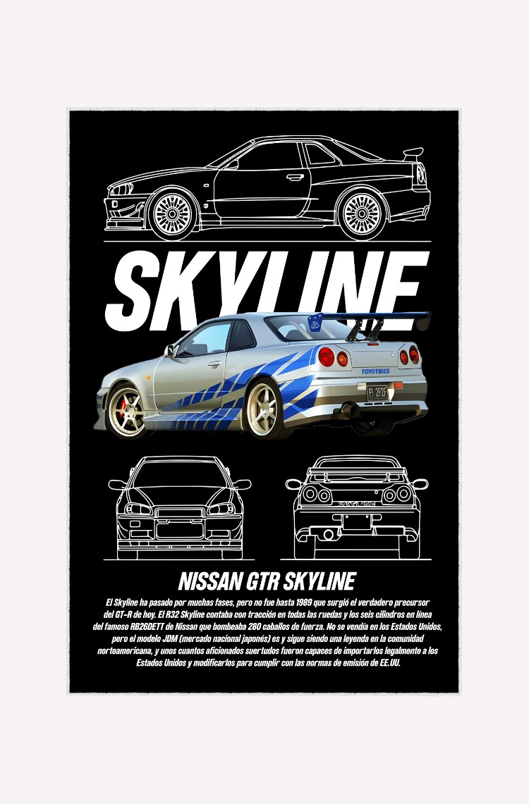 Nissan Skyline R34 Oyun Odası Halısı Gamer Odası Dekoratif Kaymaz Taban Yıkanabilir