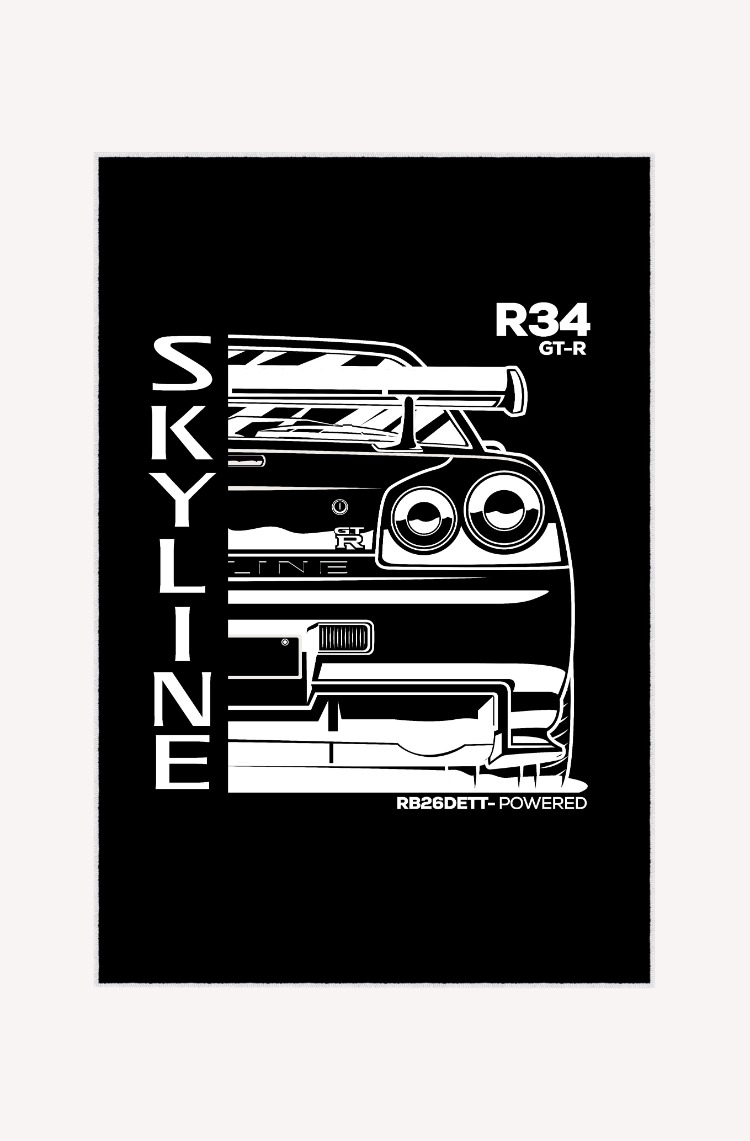 Nissan Skyline R34 Oyun Odası Halısı Gamer Odası Dekoratif Kaymaz Taban Yıkanabilir