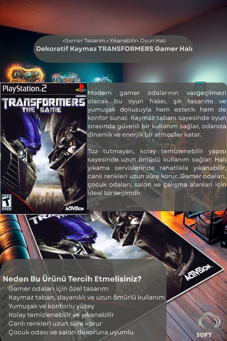 Dekoratif Kaymaz TRANSFORMERS Gamer Halı