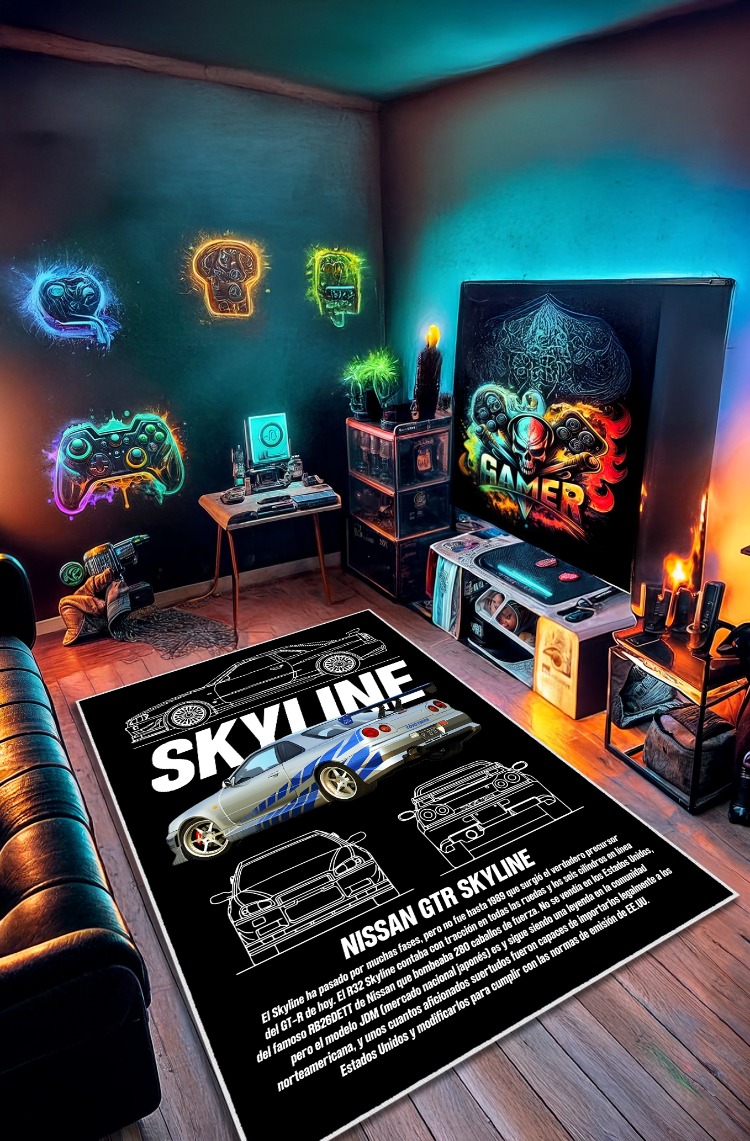 Nissan Skyline R34 Oyun Odası Halısı Gamer Odası Dekoratif Kaymaz Taban Yıkanabilir