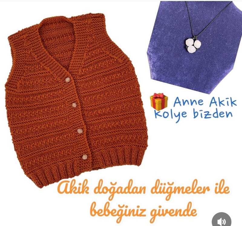 Akik düğmeli yelek ve anne kolye