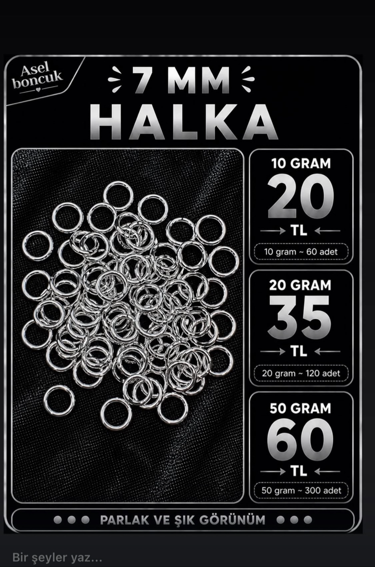 10 gram 7 mm gümüş renk halka