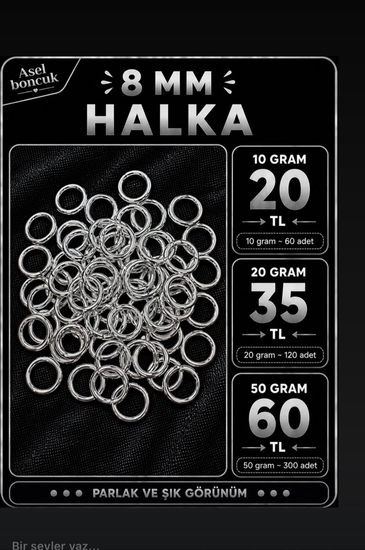 10 gram 8 mm gümüş renk halka 