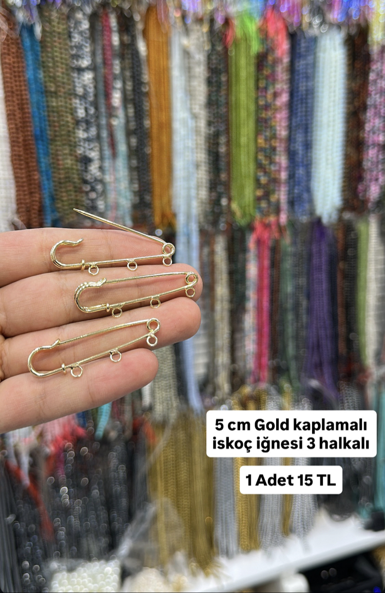 3 Halkali 5 cm iskoç iğnesi gold 