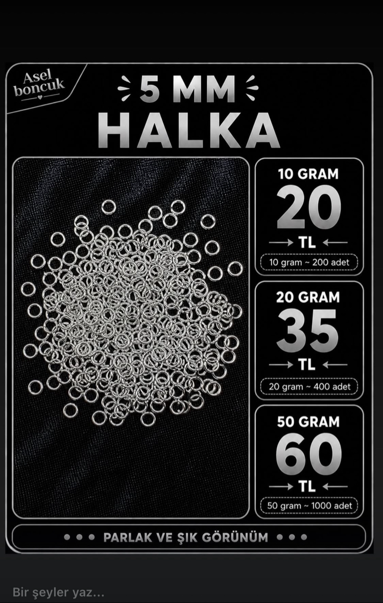 50 gram 5 mm gümüş renk halka