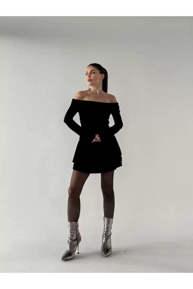 Mını Fırfırlı Elbise - Siyah