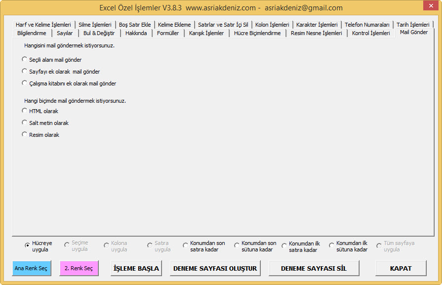 Excel Özel İşlemler Menüsü - Sağ Tuş
