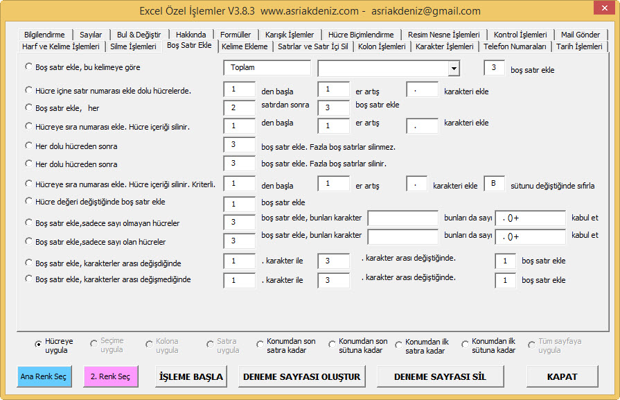 Excel Özel İşlemler Menüsü - Sağ Tuş