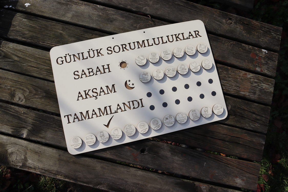 Çocuklar için Günlük Görev Panosu (Krem + Kahverengi )