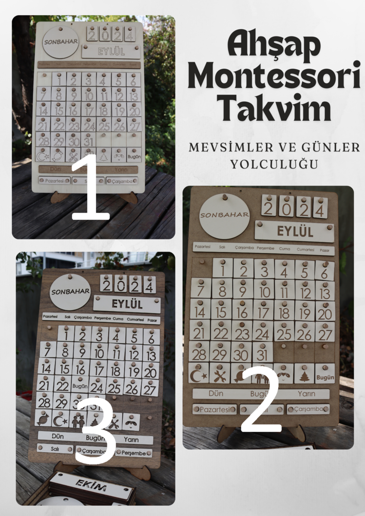"Doğal Ahşap Montessori Takvim: Mevsimler ve Günler Yolculuğu" -1 No lu Kavak Rengi