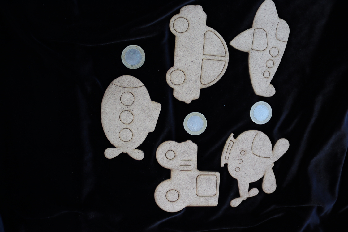 Boyanabilir Ahşap Taşıt Figürleri - Boyama Etkinlikleri 5'li Set (3 mm Ham(Kahverengi))