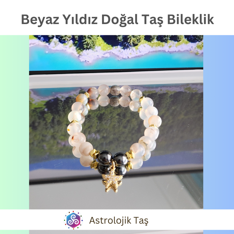 Beyaz Yıldız Doğal Taş Bileklik