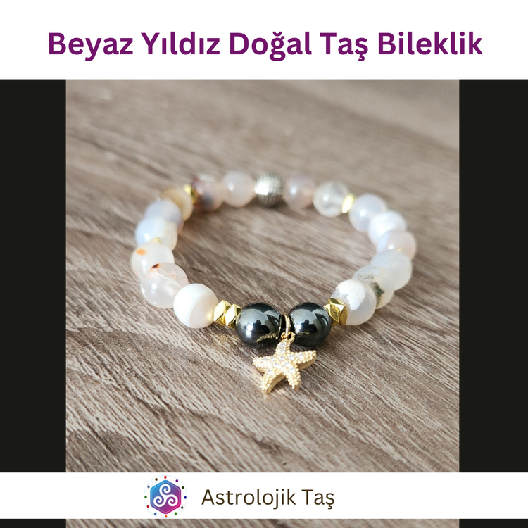 Beyaz Yıldız Doğal Taş Bileklik