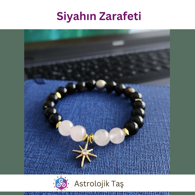Siyahın Zarafeti Doğal Taş Bileklik (Kutup Yıldızı Aksesuarlı)
