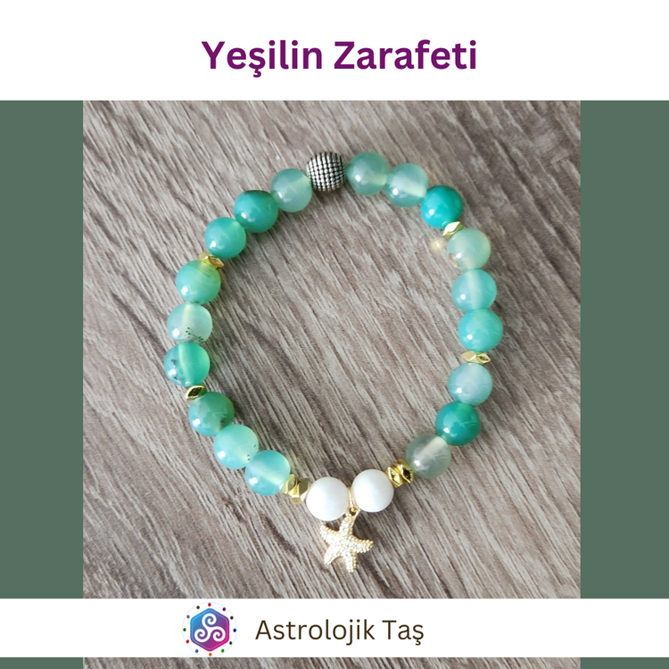 Yeşilin Zarafeti Doğal Taş Bileklik (Kutup Yıldızı Aksesuarlı)