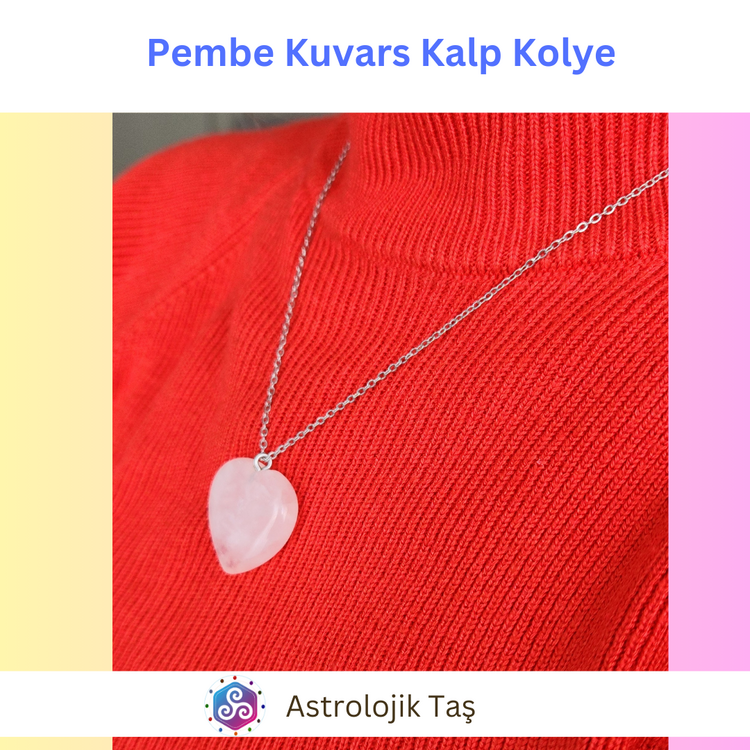 Pembe Kuvars Kalp Kolye
