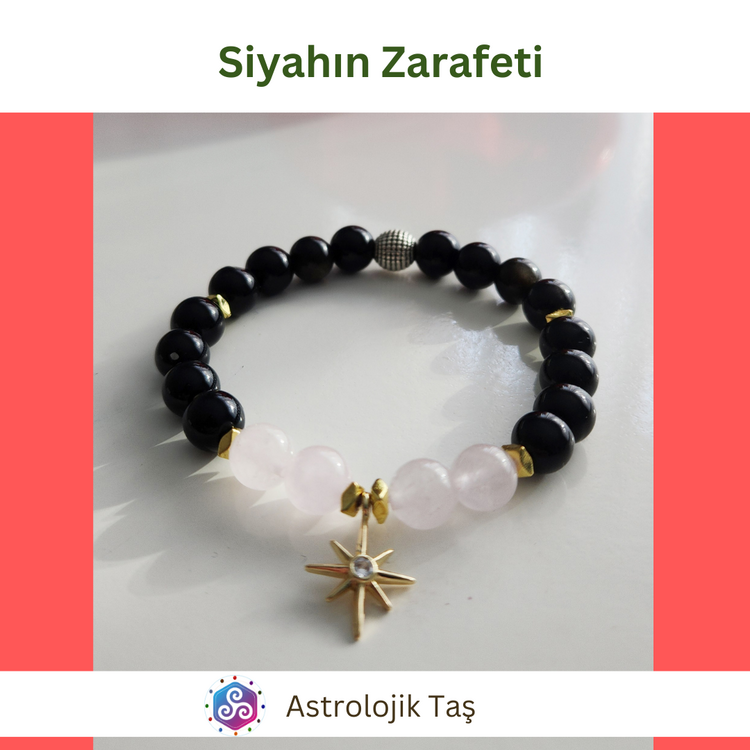 Siyahın Zarafeti Doğal Taş Bileklik (Kutup Yıldızı Aksesuarlı)