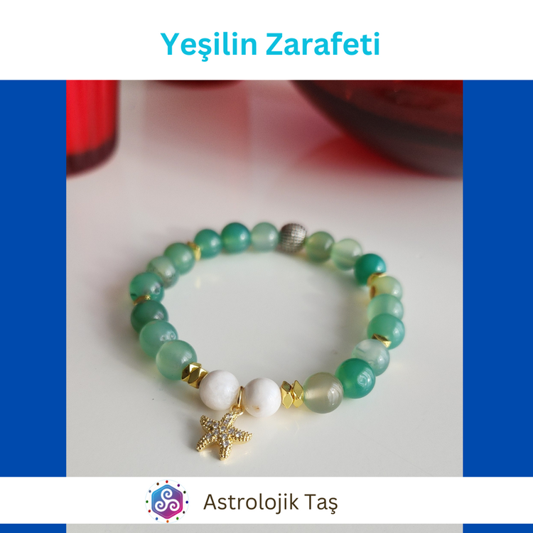 Yeşilin Zarafeti Doğal Taş Bileklik (Kutup Yıldızı Aksesuarlı)