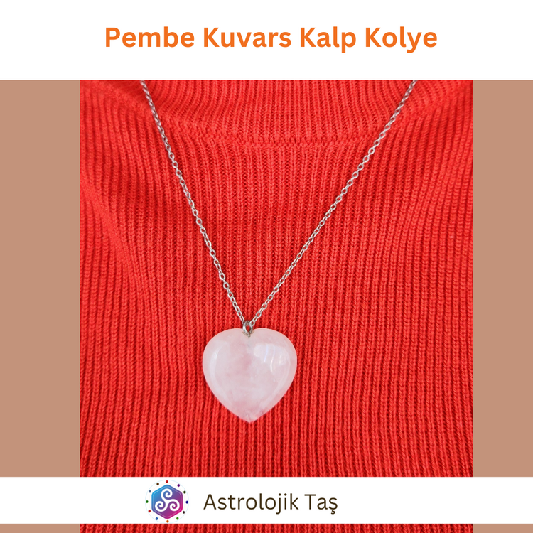 Pembe Kuvars Kalp Kolye