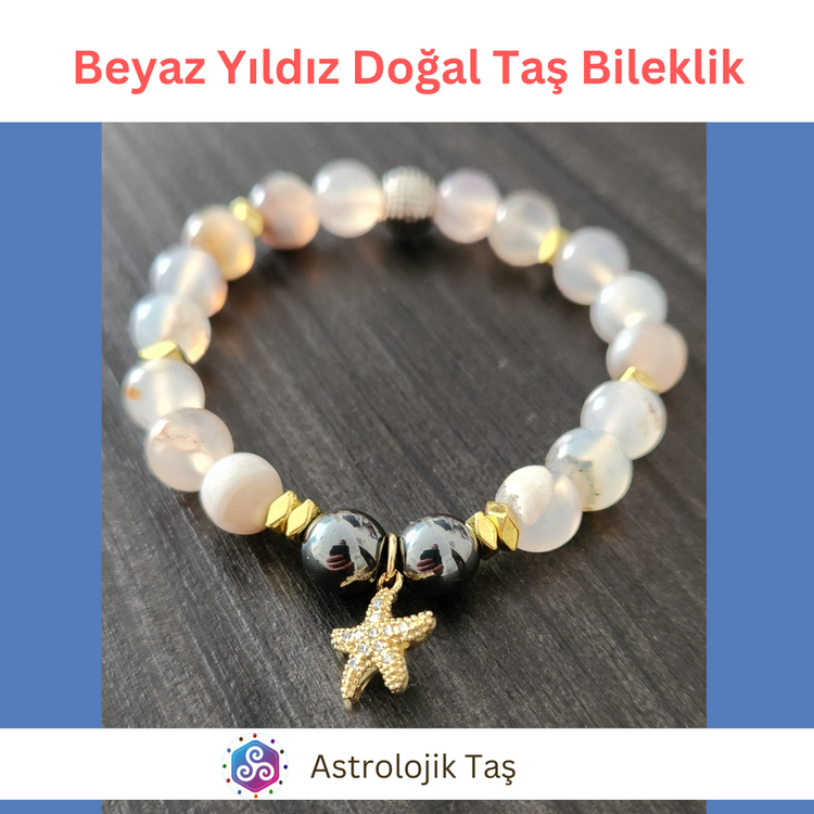 Beyaz Yıldız Doğal Taş Bileklik