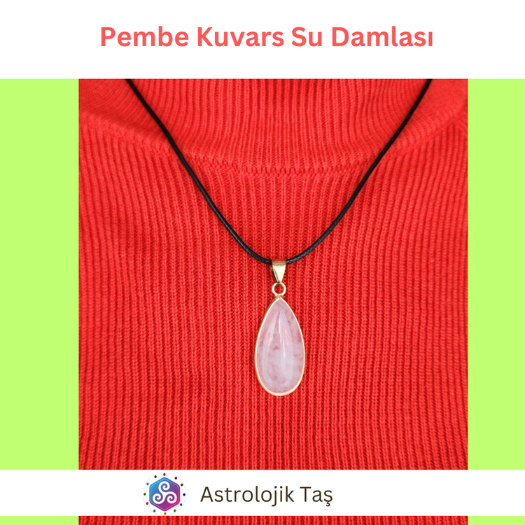 Pembe Kuvars Su Damlası Kolye