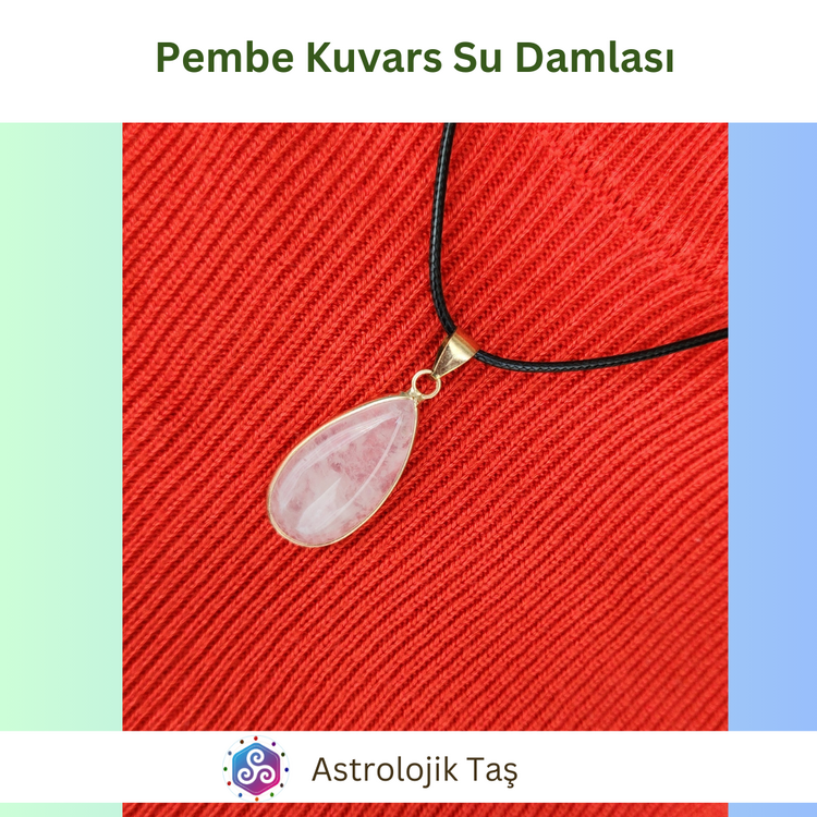 Pembe Kuvars Su Damlası Kolye
