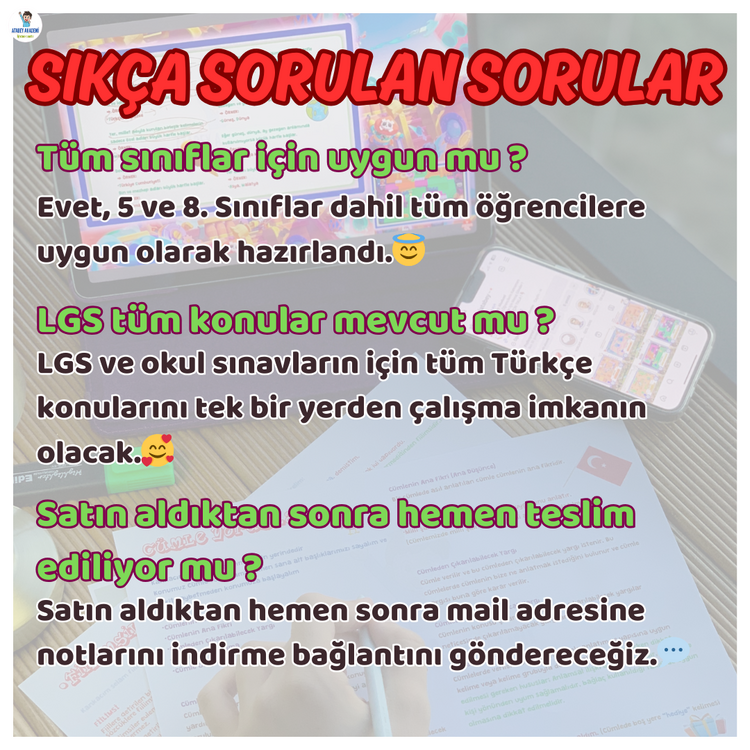 5,6,7 ve 8. Sınıflar için TÜM TÜRKÇE KONULARI DERS NOTLARI (Tamamı Video Anlatımlı)