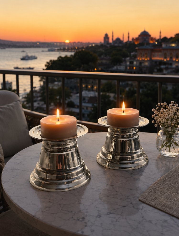 Gümüş Kaplama Mumluk (Havan Tipi) 1 Adet