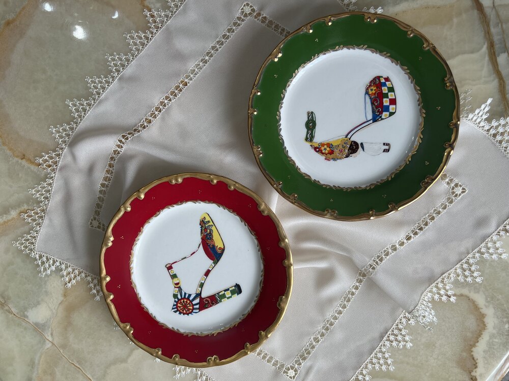 Yeşil Dolce Gabbana Ayakkabı desenli Pasta tabağı