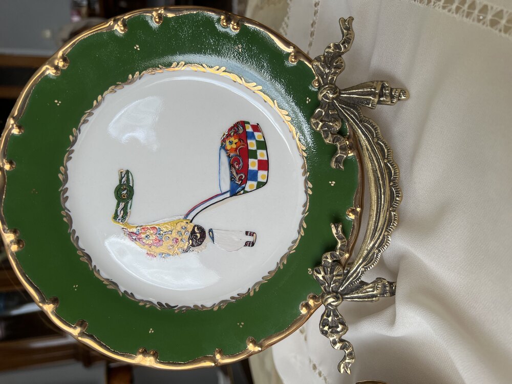 Yeşil Dolce Gabbana Ayakkabı desenli Pasta tabağı