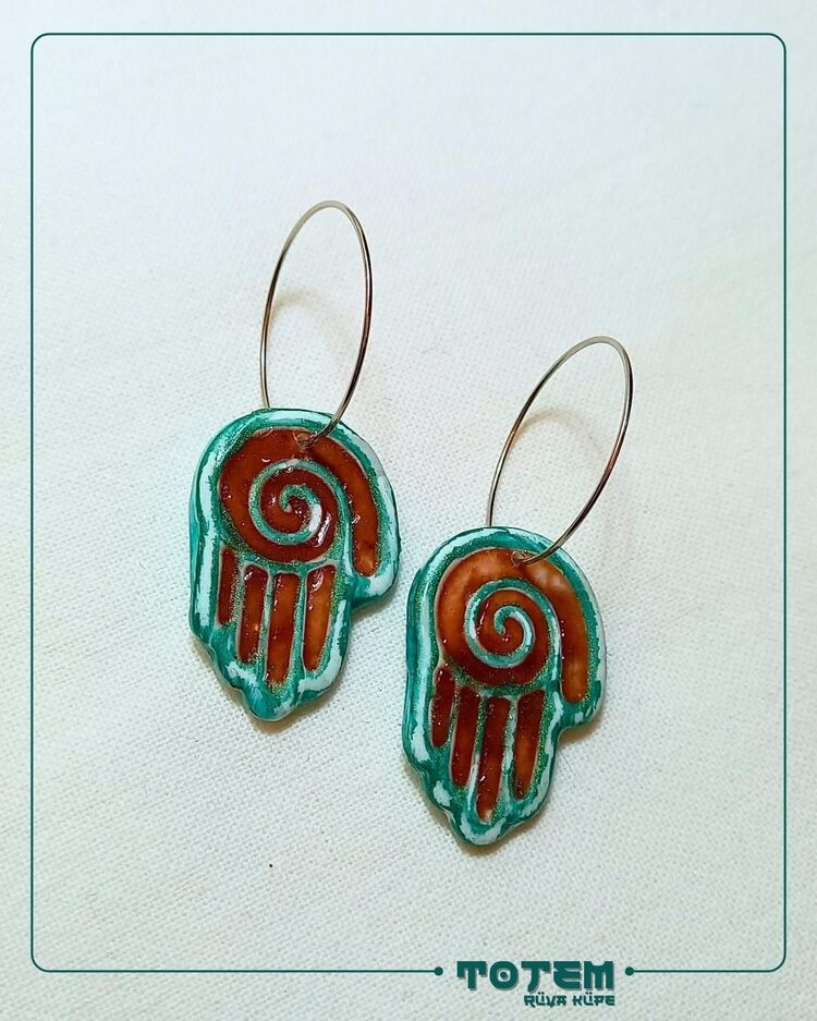 Totem Koleksiyonu Rüya Fatma|Hamsa|El  Motifli Küpe 