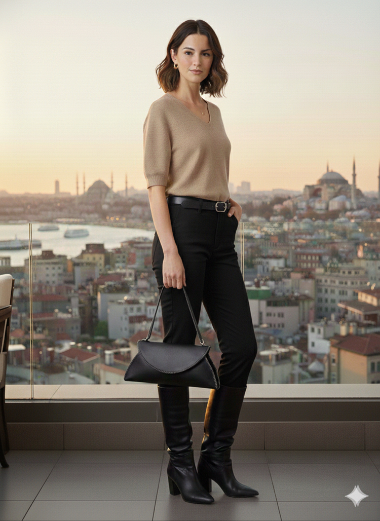 Siyah Deri Yuvarlak Omuz Çantası