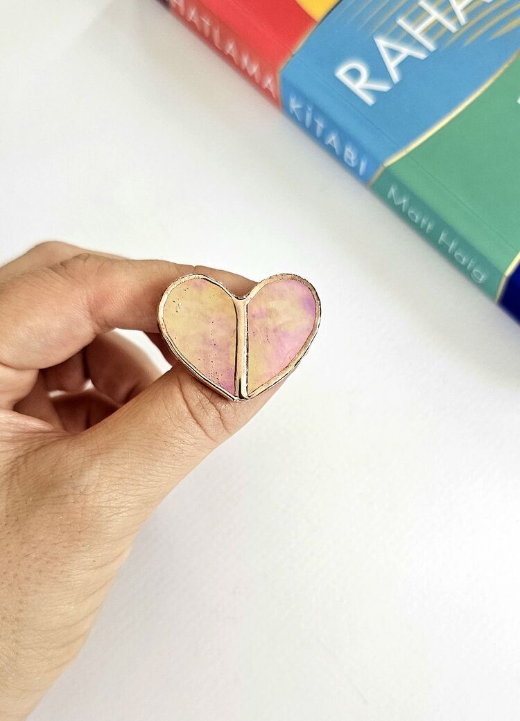 Sedefli Pembe Kalp Broş