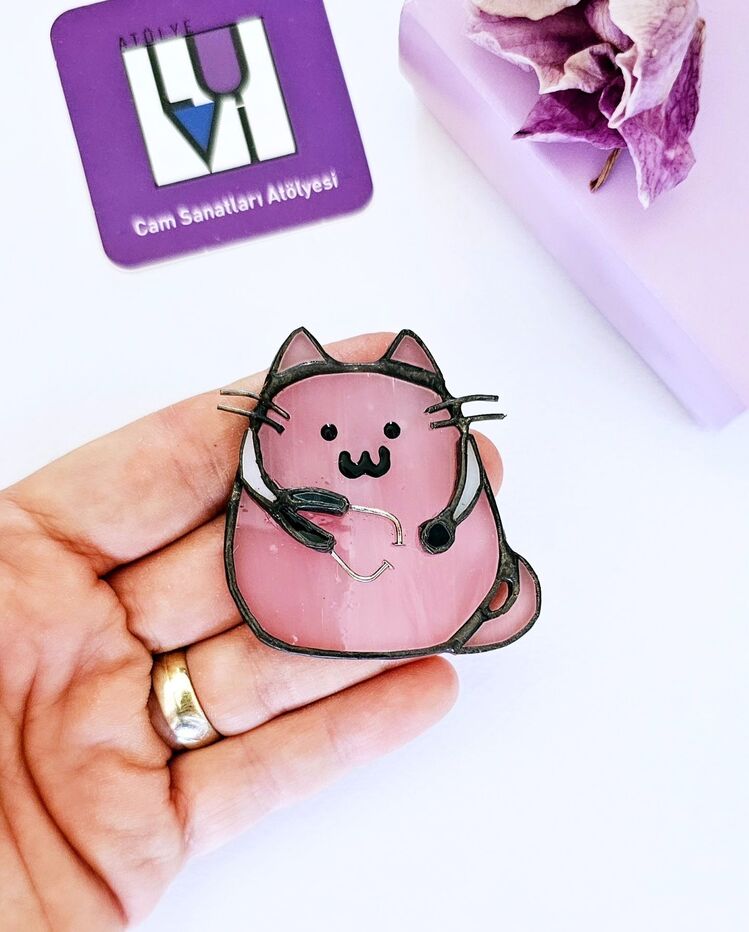 Pembe Doktor Kedi Broş