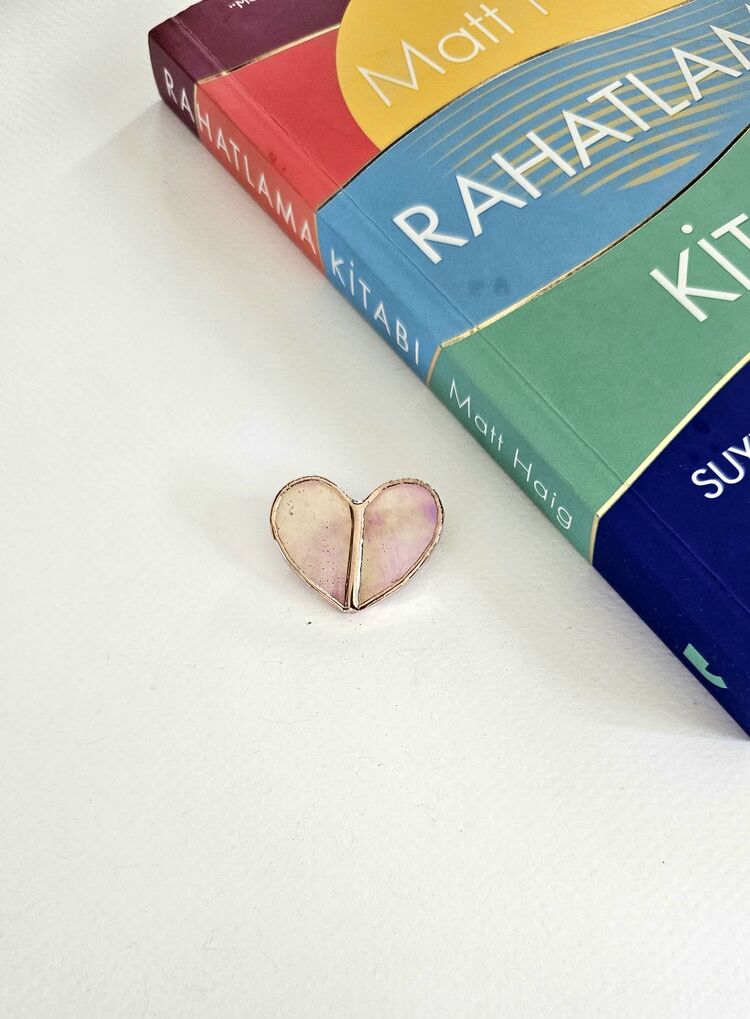 Sedefli Pembe Kalp Broş