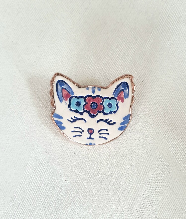 Çiçekli Kedi Broş