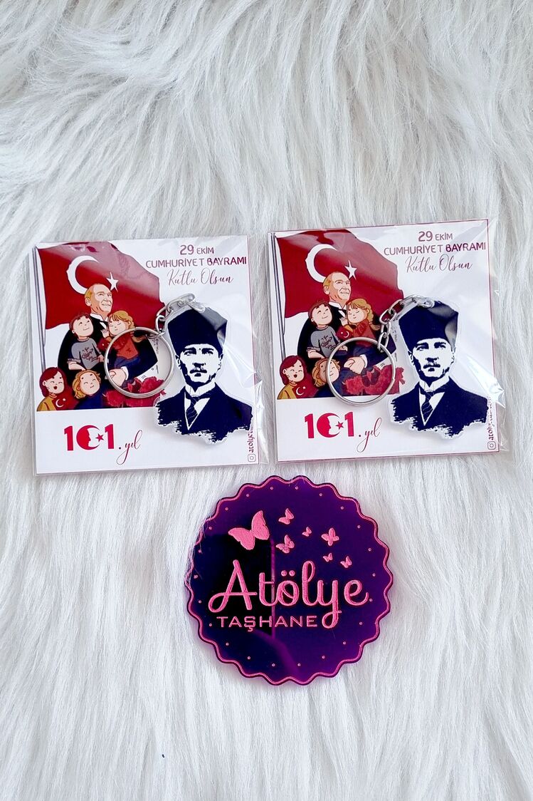 Atatürk Pleksi Anahtarlık Kartlı