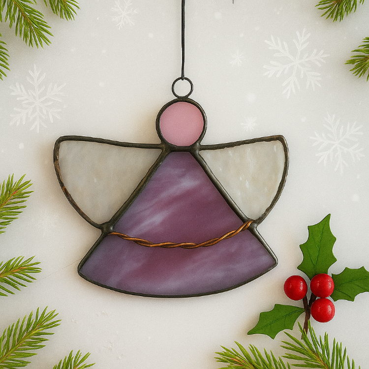 Vitray Melek Yılbaşı Süsü (Mor – Pembe)