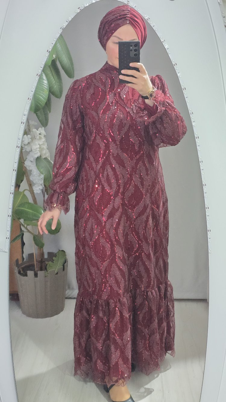 bordo payet elbise