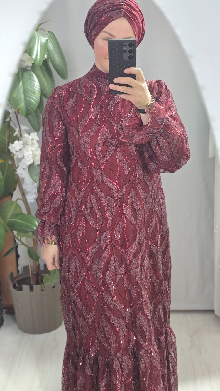 bordo payet elbise