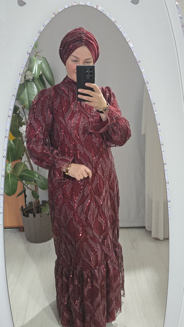 bordo payet elbise