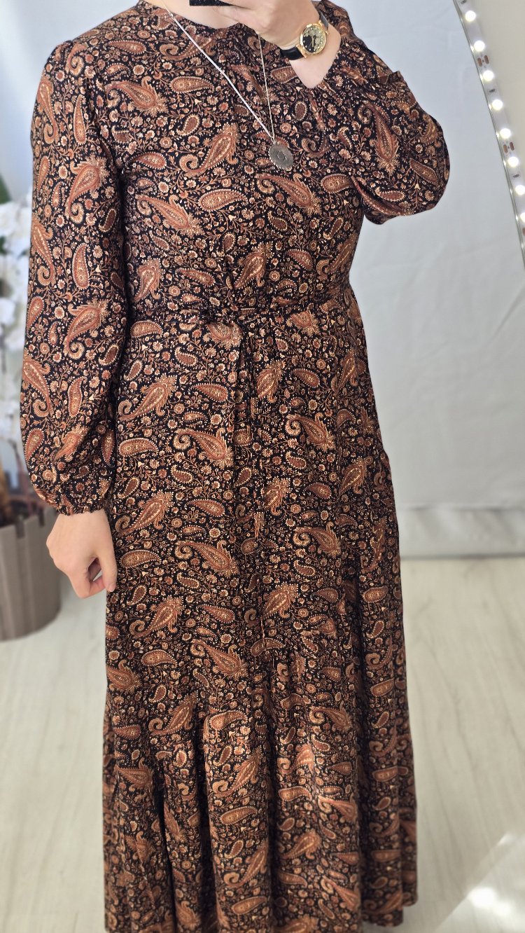 kahverengi bahar elbise 