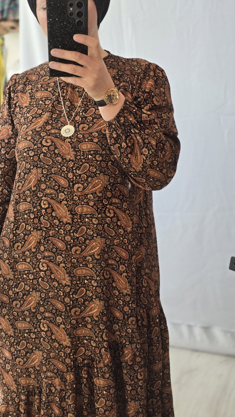 kahverengi bahar elbise 