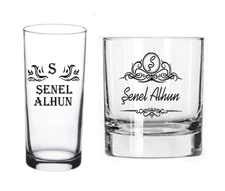 Kişiye Özel 1 Rakı 1 Viski İsim Baskılı Bardak