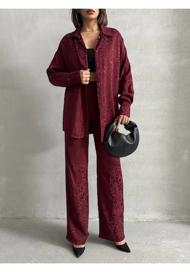Bordo Leopar Desenli Takım