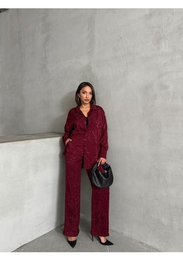 Bordo Leopar Desenli Takım